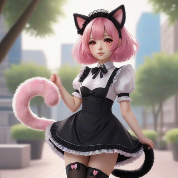 Cartoon girl pngtuber with pink short hair