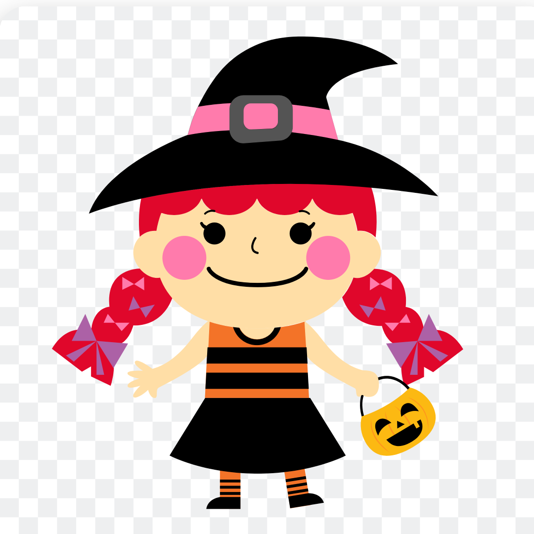Cartoon little girl in halloween witch costume