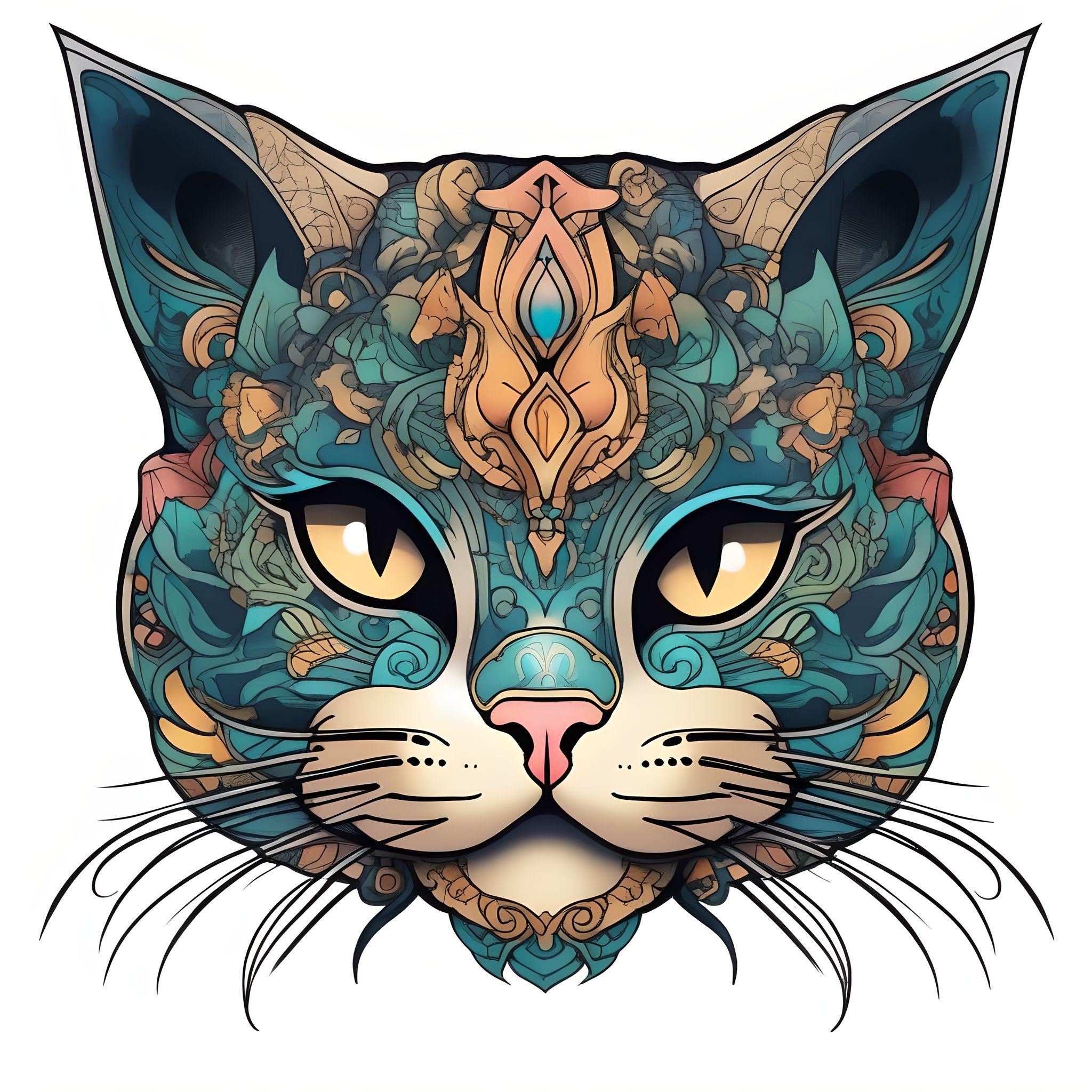 Cat tattoo colored in anime style 2