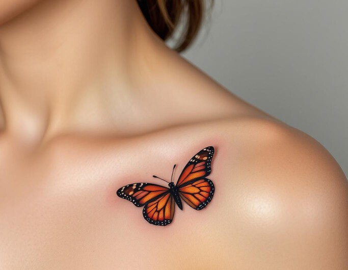 Feminine shoulder tattoos for females with colorful butterfly