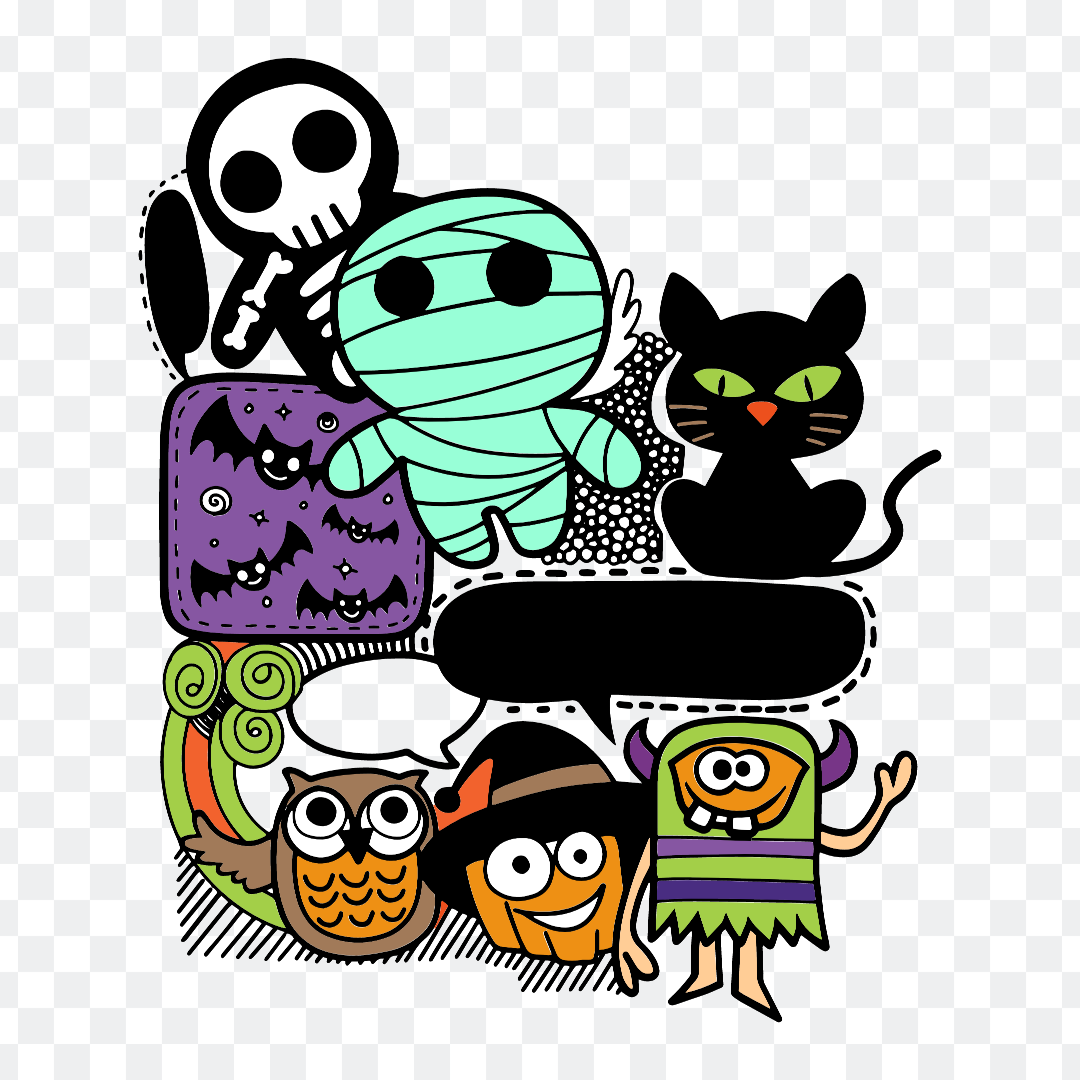 Colorful ghost png with various ghost cartoon characters