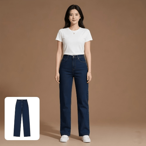 Convert a jeans image to an asian girl model visual
