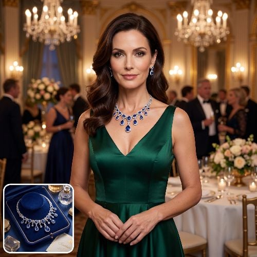 Convert a necklace image to a mature female model photo