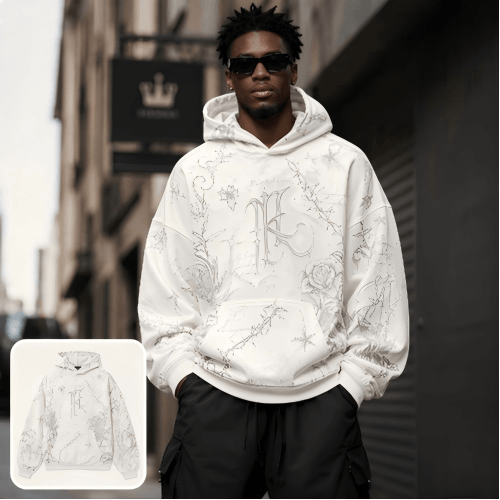 Convert a white hoodile image to black man model photo