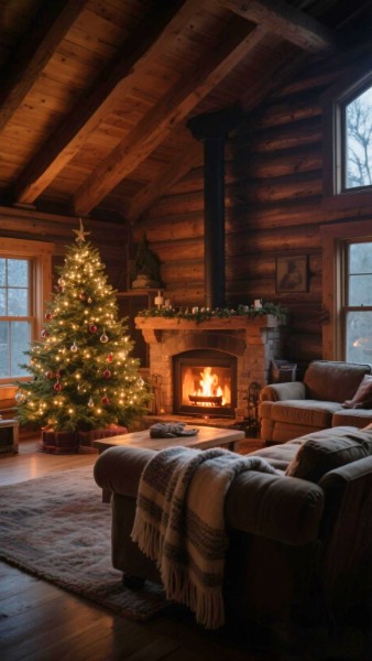 Gemütliches Kaminzimmer in einer Hütte