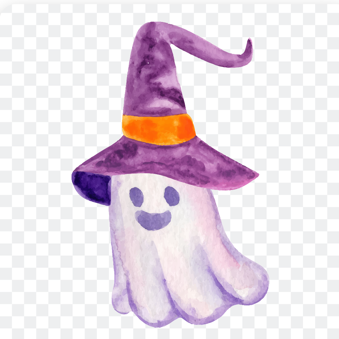 Cute Halloween ghost with a witch hat