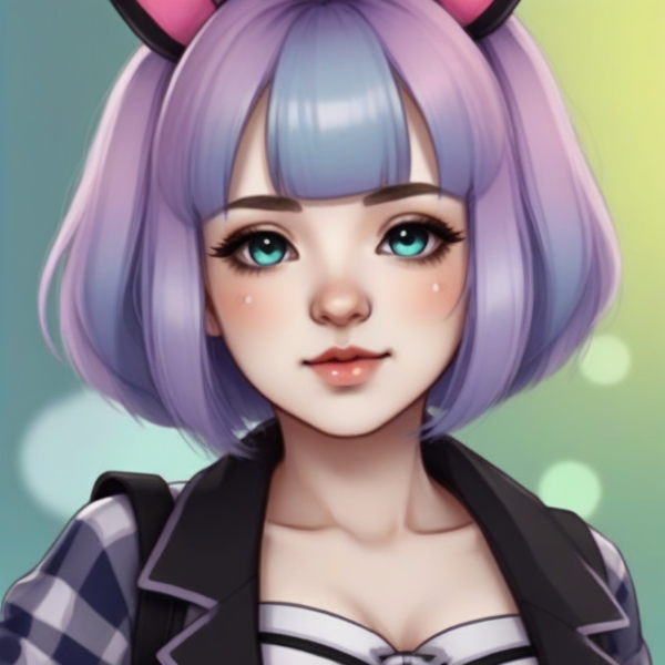 Cute anime girl pngtuber with short purple hairstyle