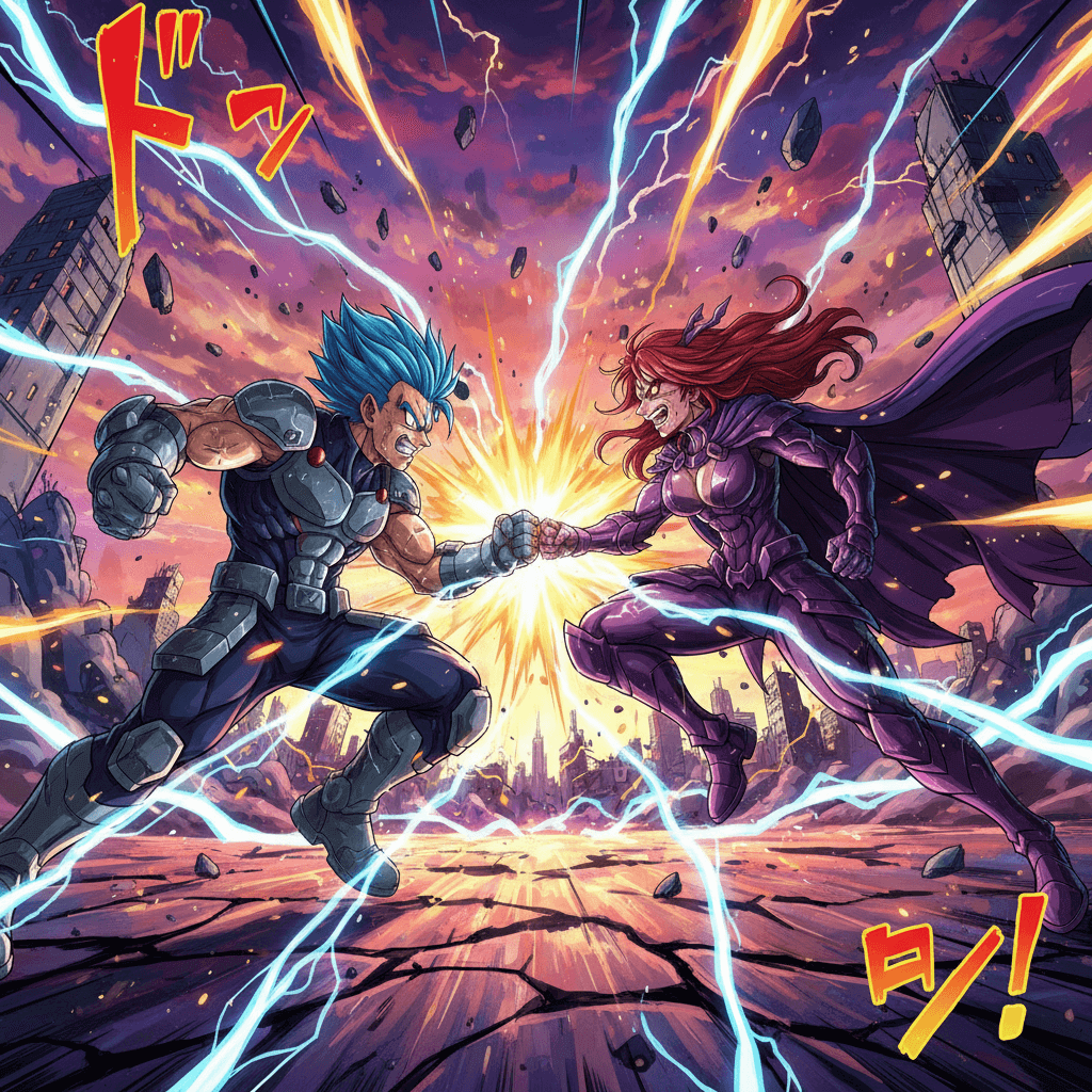 Dynamic anime battle scene