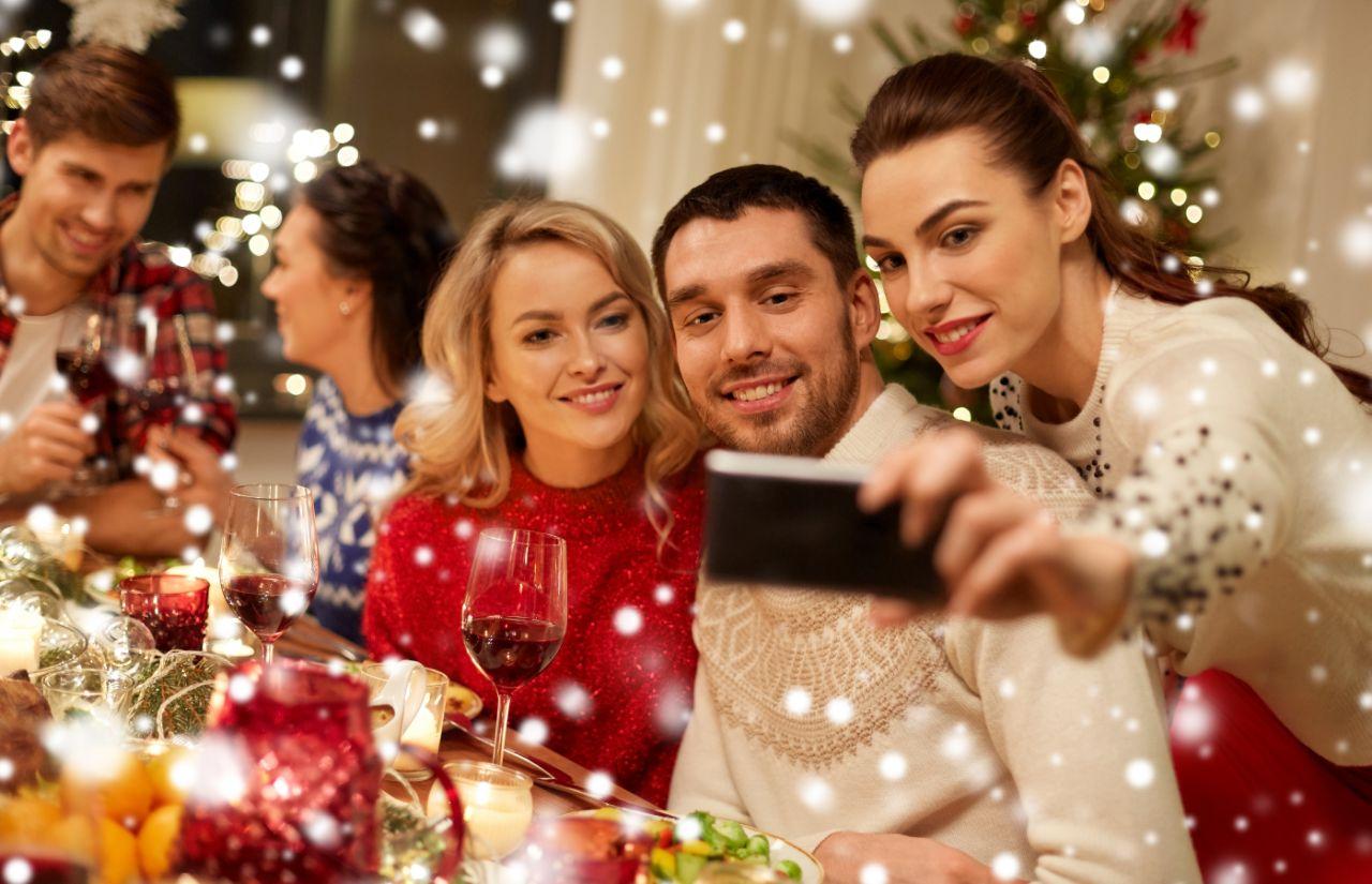 Merry Christmas Image That Friends Shooting Selfies