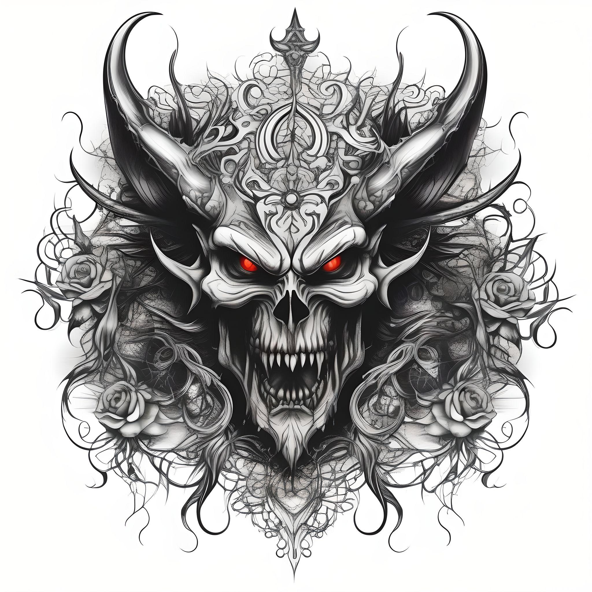 Gothic evil and demon tattoo pure white background
