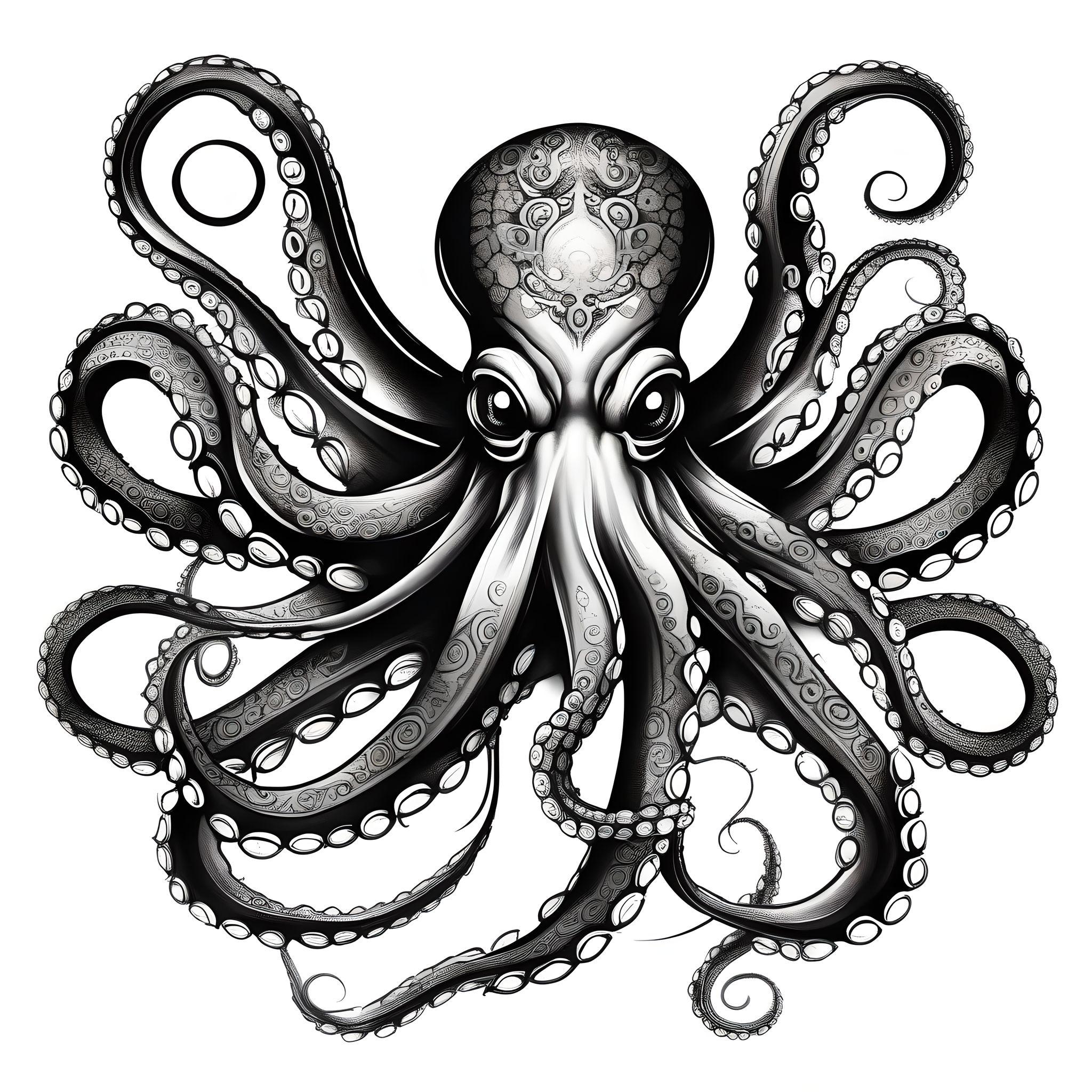 Gothic octopus tattoo pure white background