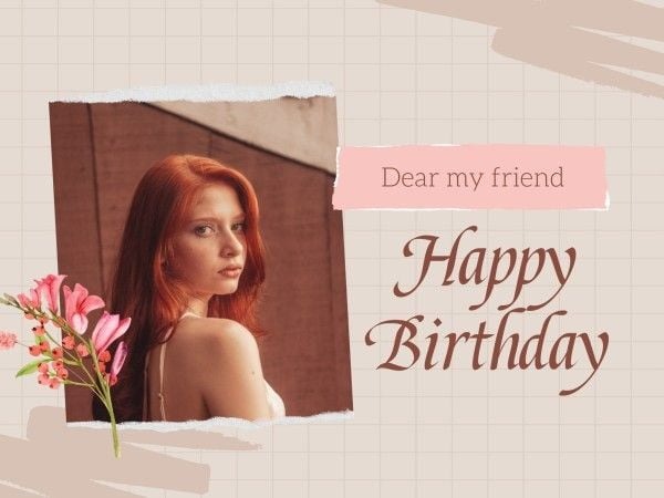 Gray pink scrapbook birthday photo card