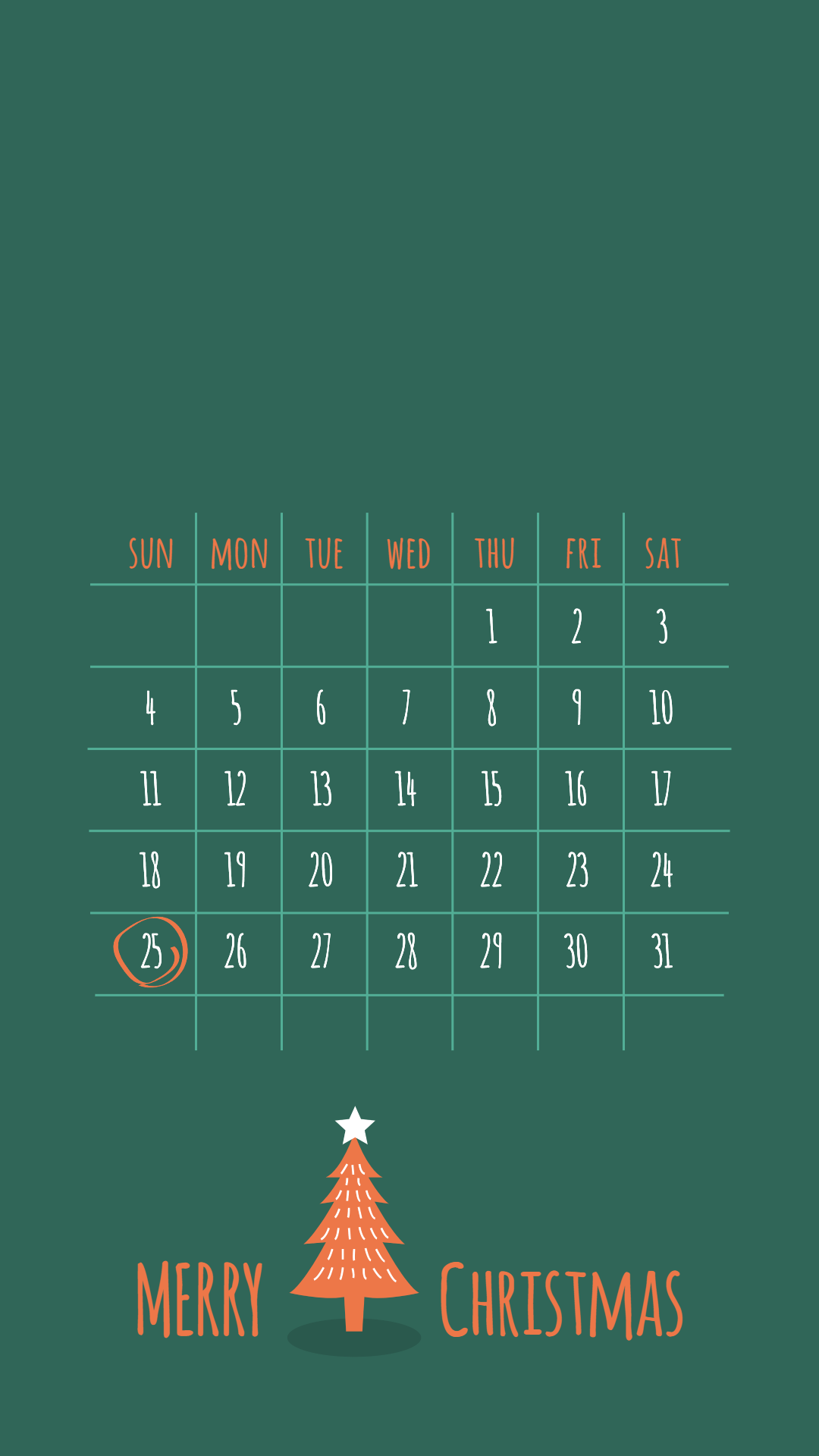 Green Christmas Tree Calender Wallpaper