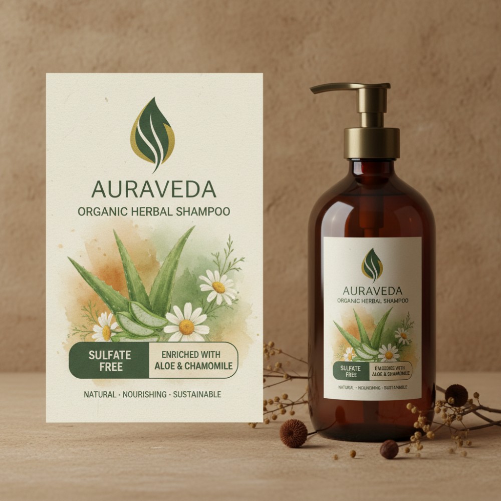 [Generate Similar Design] Organic Herbal Shampoo Bottle Label