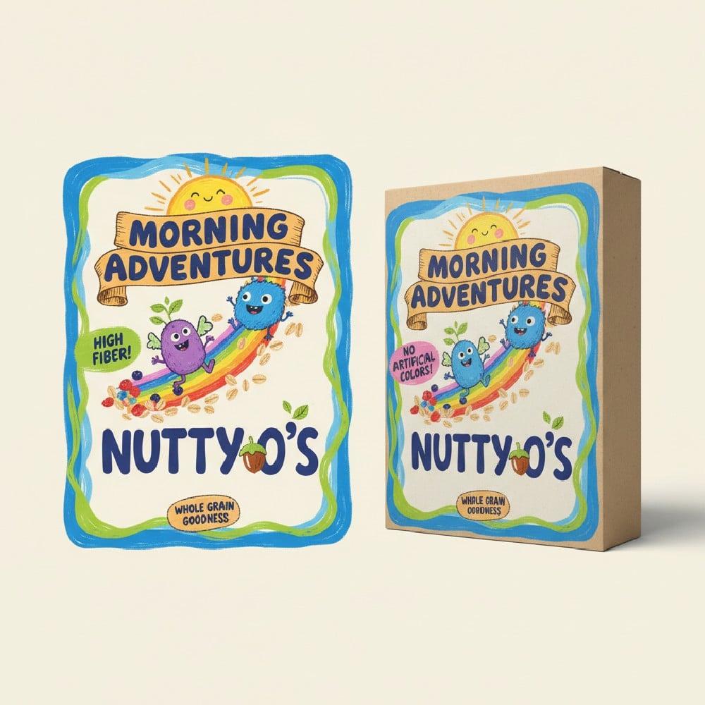 [Generate Similar Design] Illustrated Kids’ Cereal Box Label