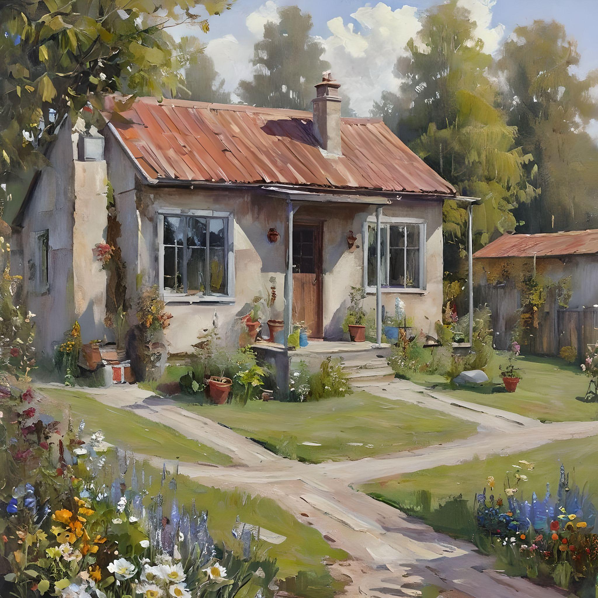 油画，神秘奇幻的理想化郊区，弯曲的拱廊建筑