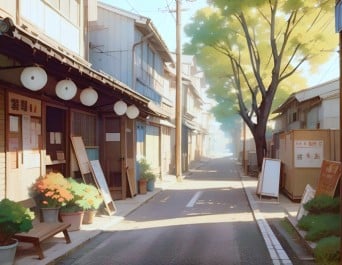 AI写真をアニメ化した町並み