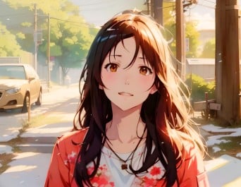 赤い服を着た可愛い女の子の写真をアニメ化