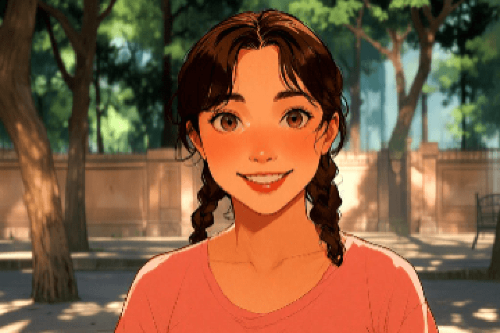 オレンジ色の服を着た女の子を写真をイラスト化