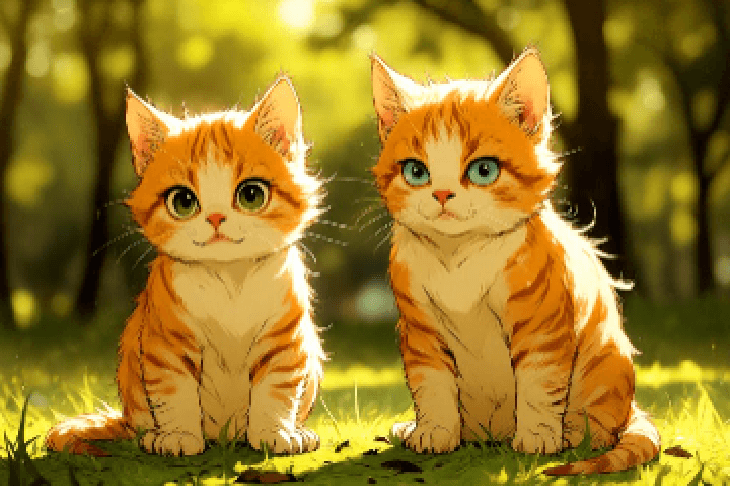 二匹の子猫の写真をイラスト化