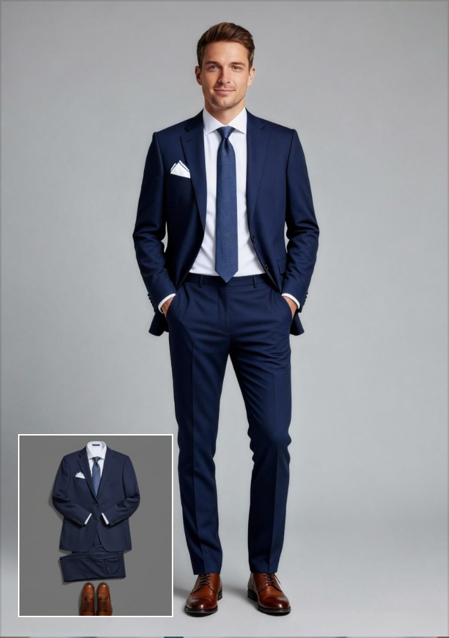 Put on a professional suit for the man with fotor online ai product photography generator