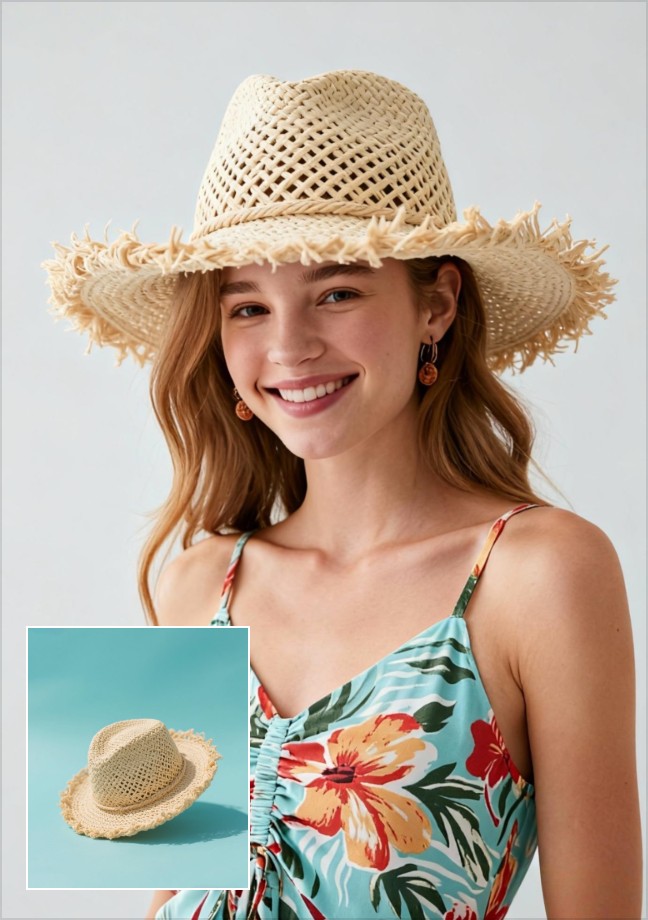 Put on the straw hat for the beautiful girl