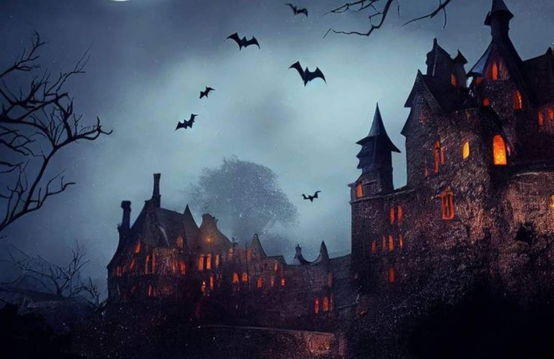 Scary castle in halloween night