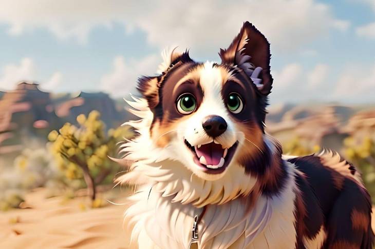 Anjing gembala dengan efek kartun