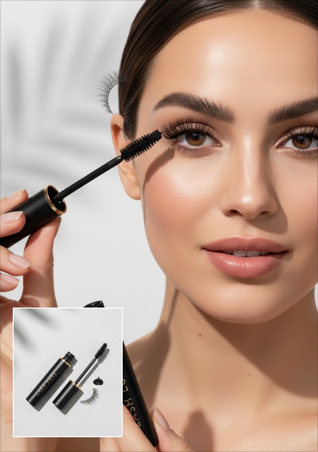 Showcase the mascara effect with an ai model