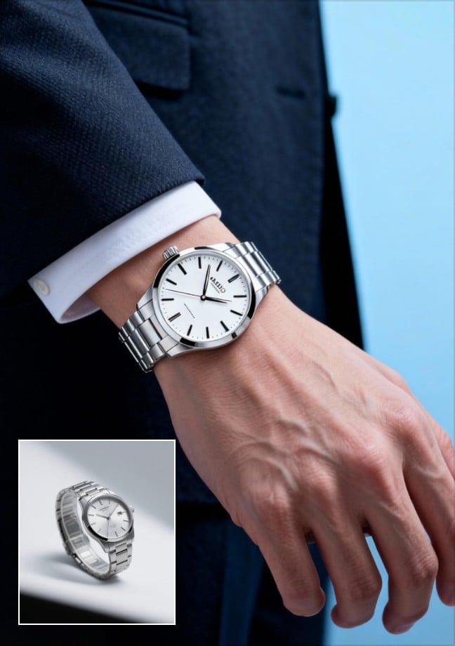 Showcase the reaslitic model wearing a watch