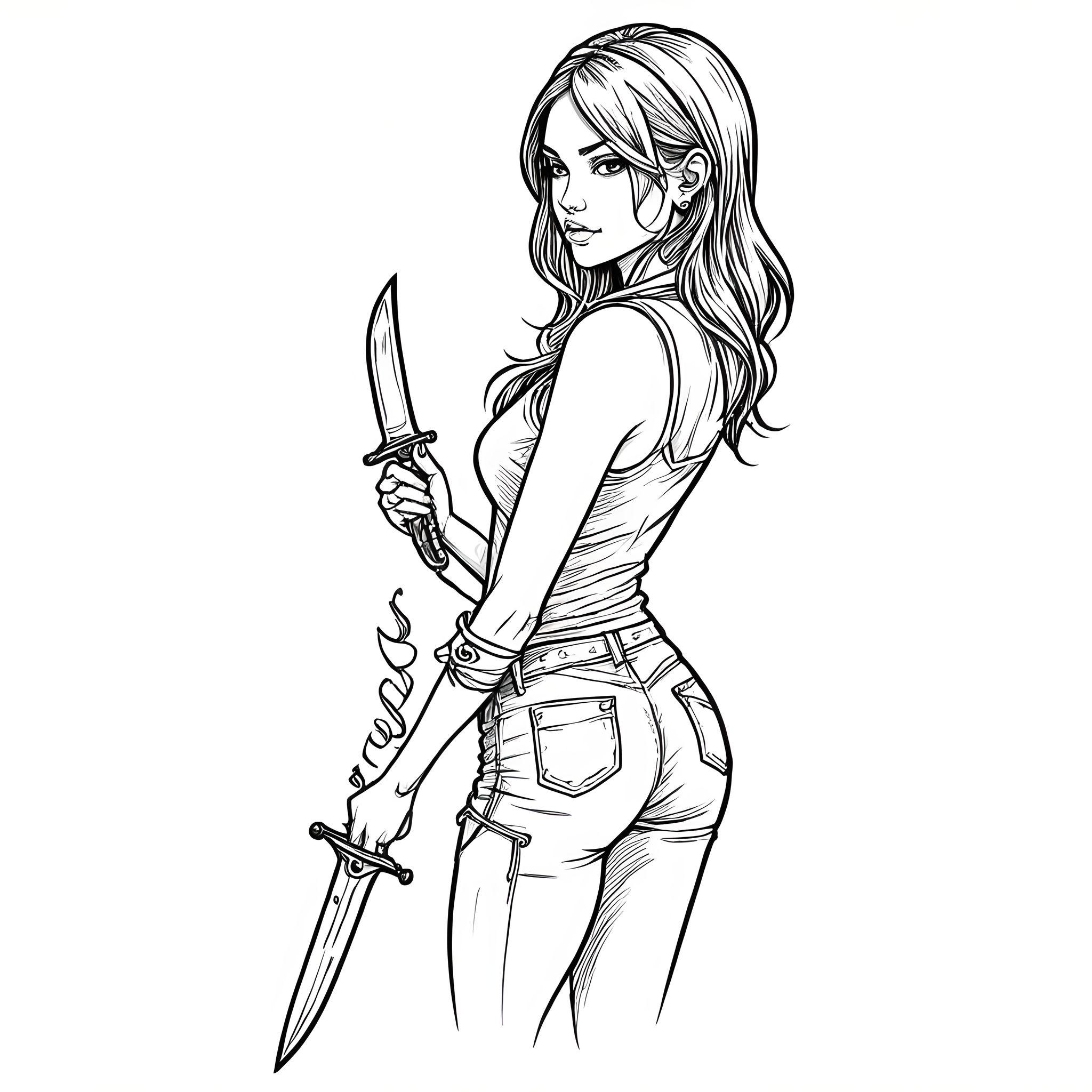 Sketch woman tattoo with daggers