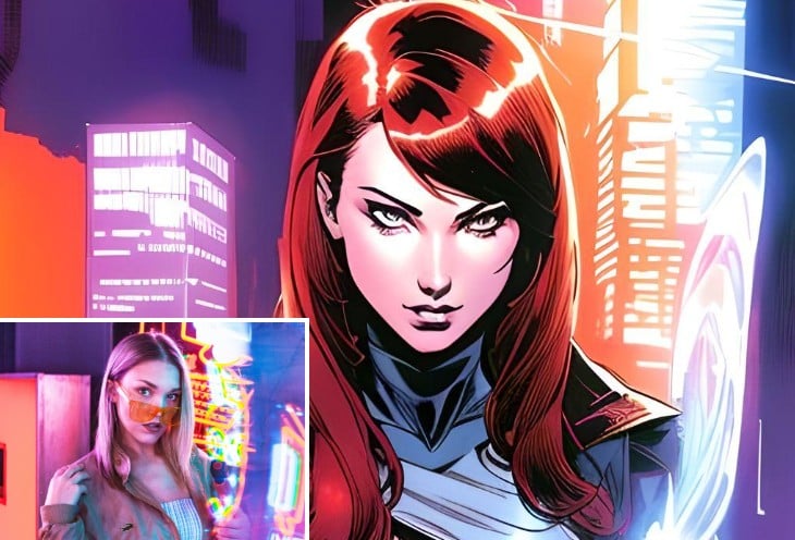 The before and after comparison effect of applying the gta filter to female portrait