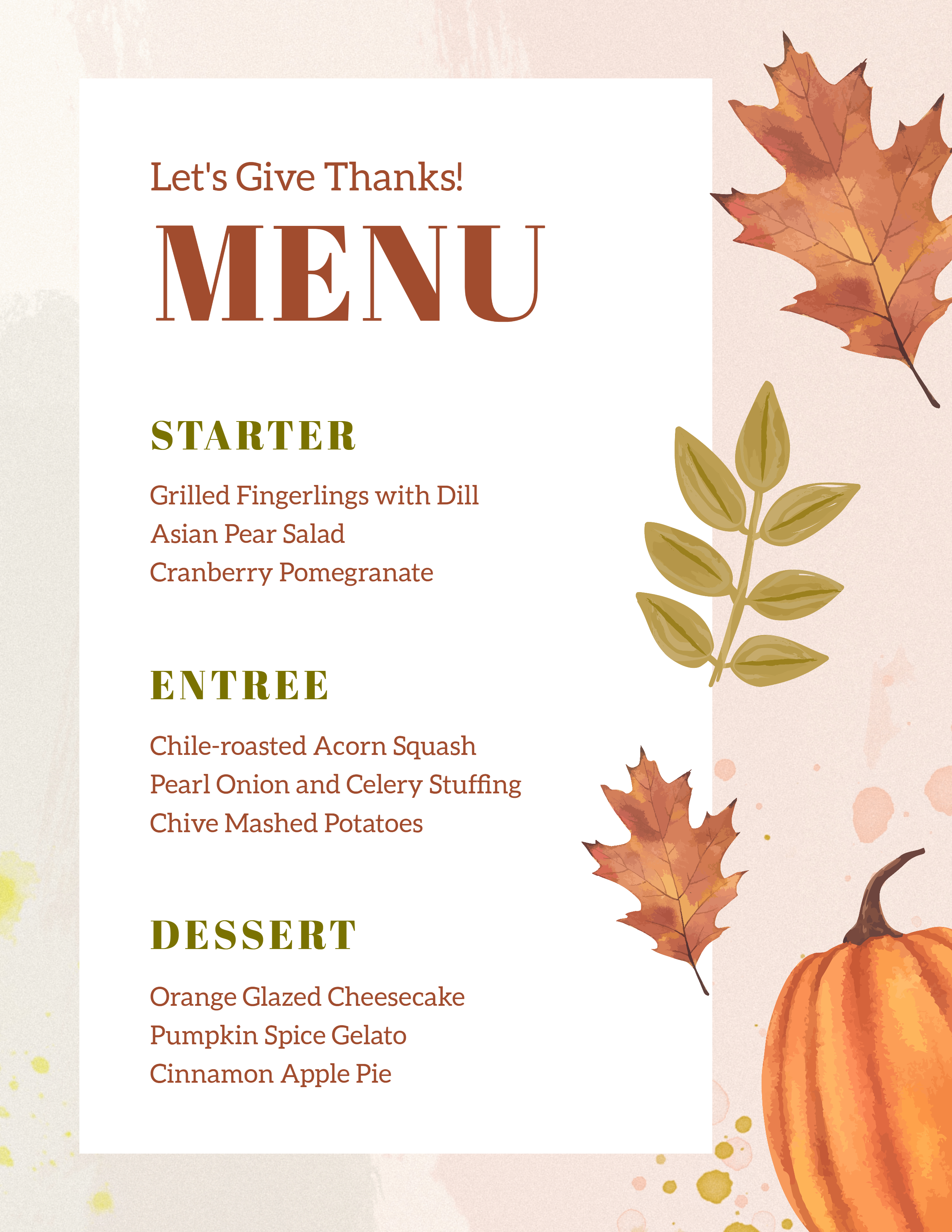 Traditional family Thanksgiving menu