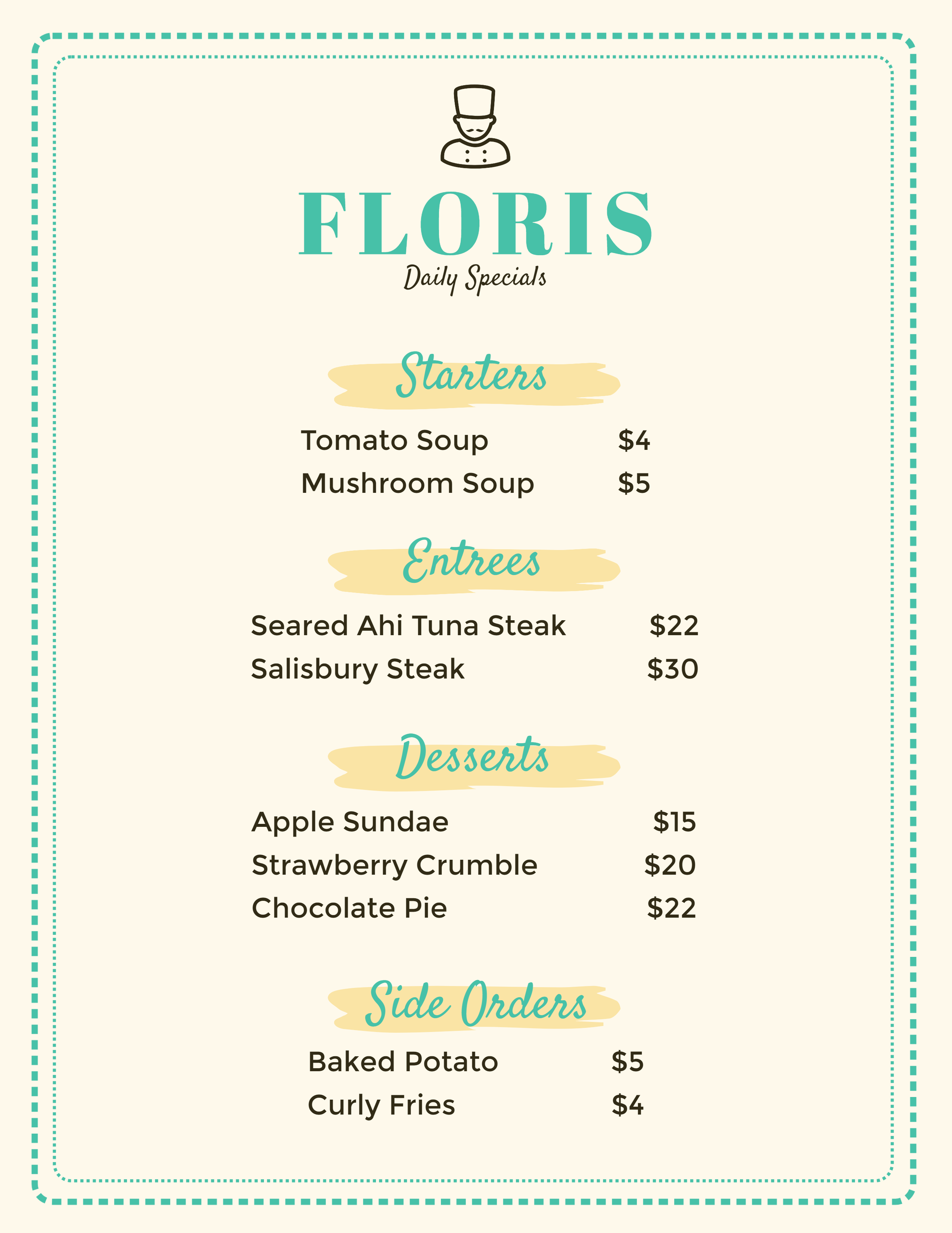 Traditional floria Thanksgiving menu