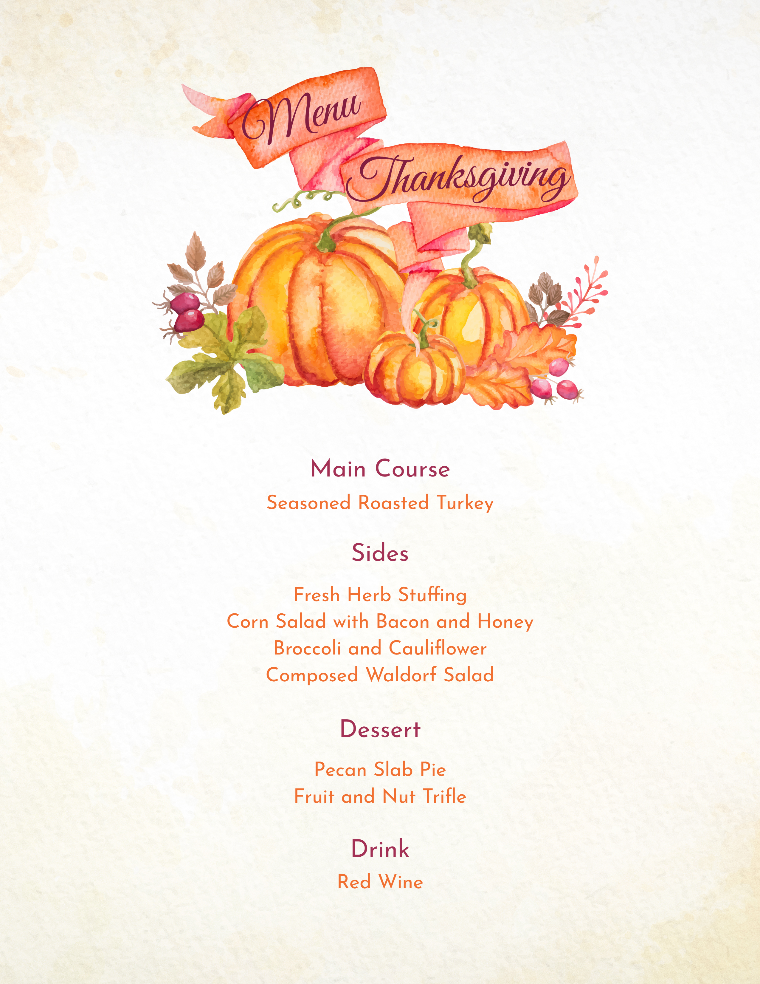 traditional thanksgiving dinner menu list