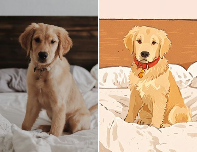 Turn a dogs photo into cartoon style in fotor with snoopy filter