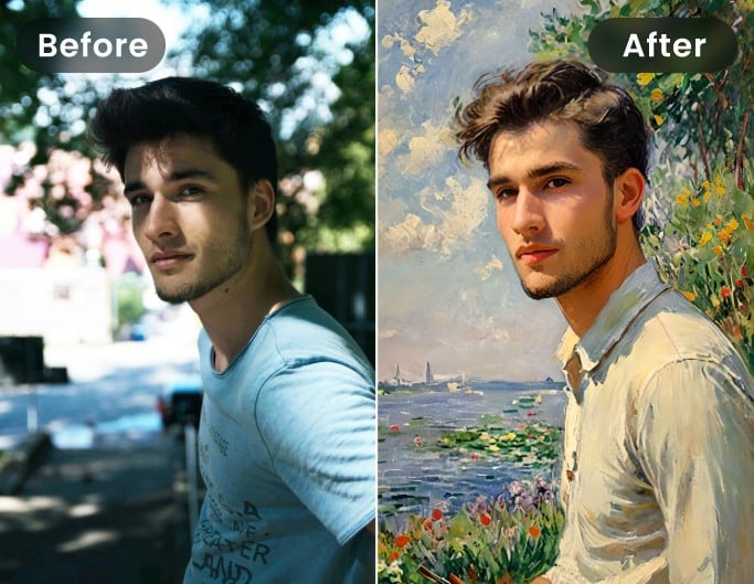 Turn male poatrait into monet painting with fotor ai monet filter