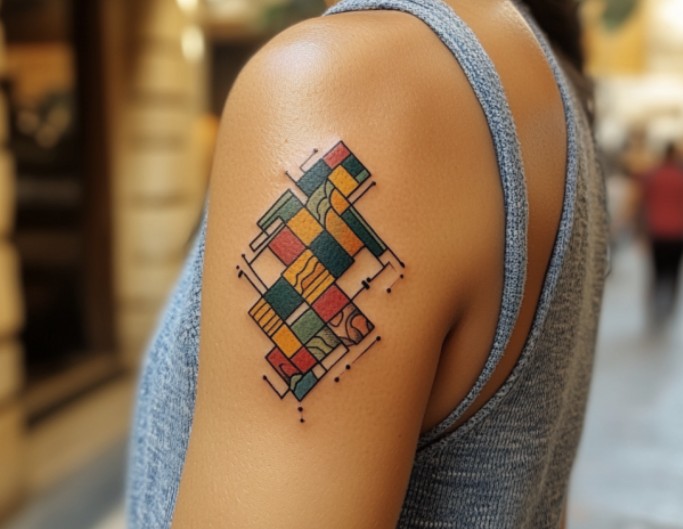 Unique classy shoulder tattoos female of a special and colorful icon
