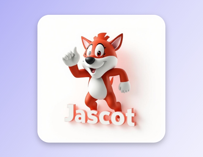 3d mascot logo featuring a cartoon fox with jascot text