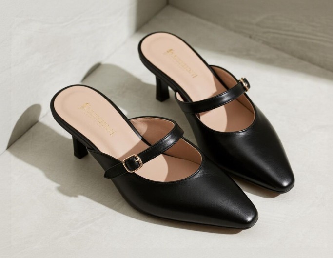 A pair of AI generated black womens mules