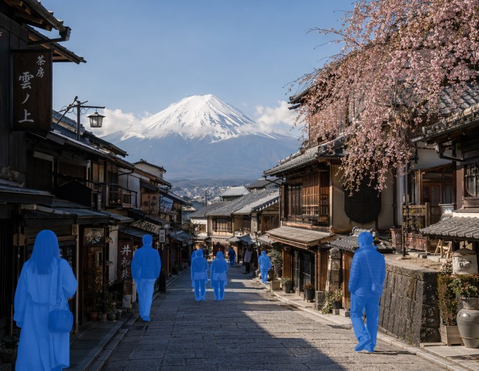 旅行先の通行人を消す