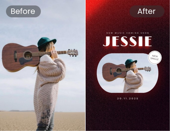 AI album cover design before and after effect