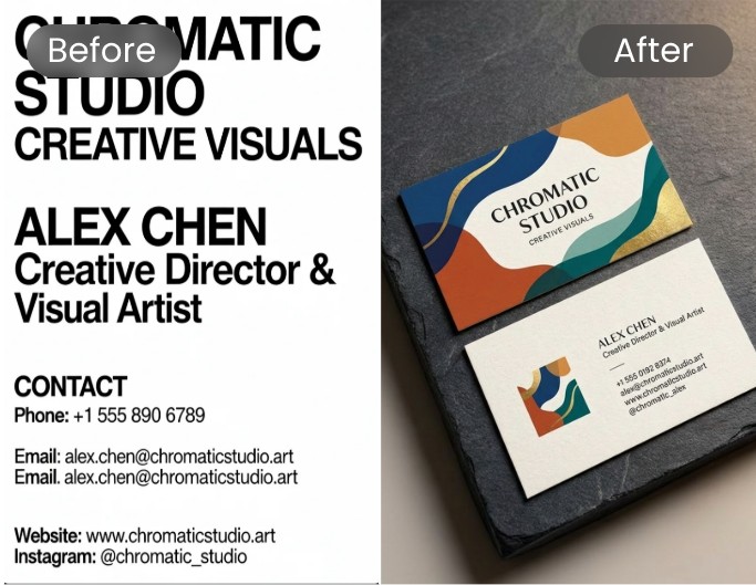 AI business card design before and after effect
