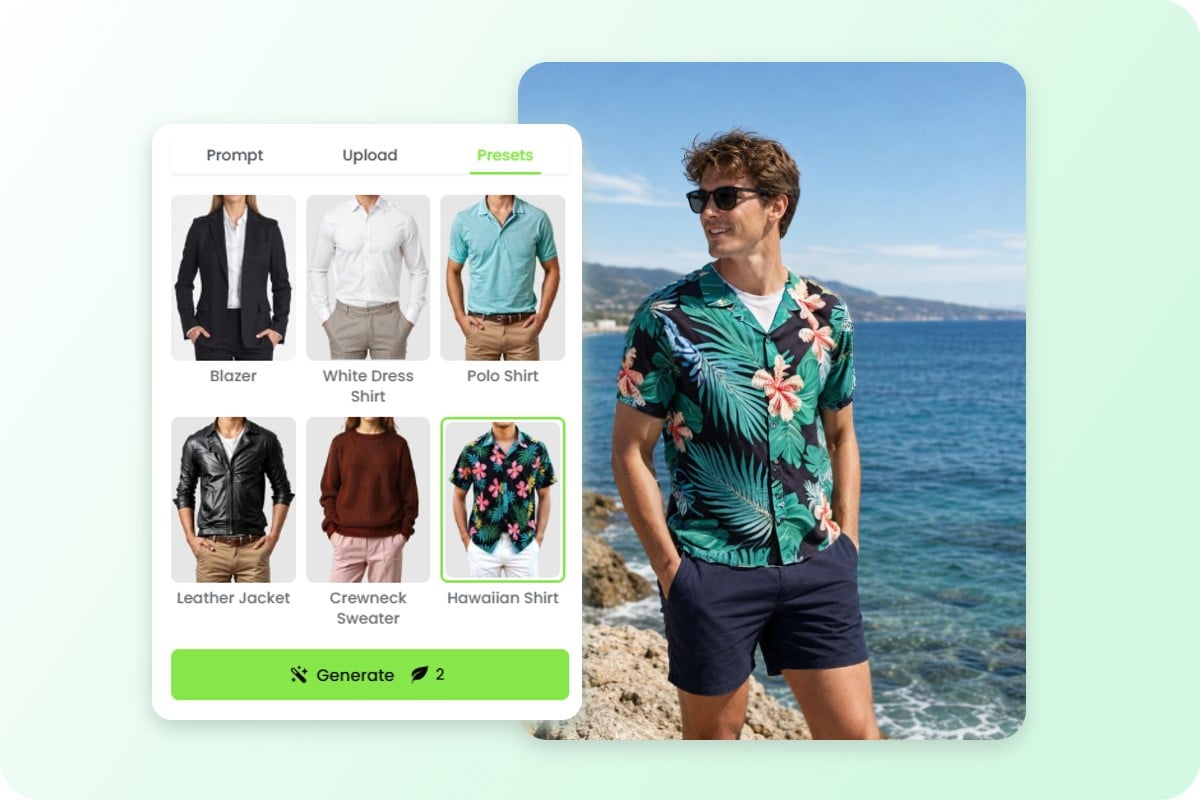 AI change clothes instantly with preset outfit styles