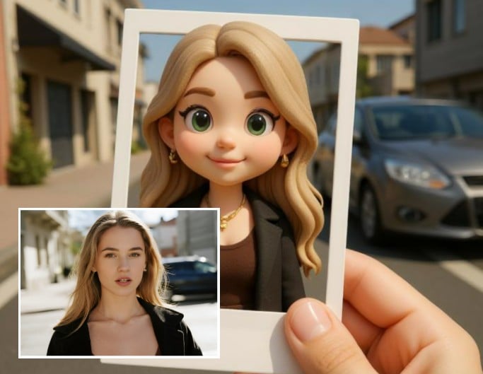 AI clay polaroid effect