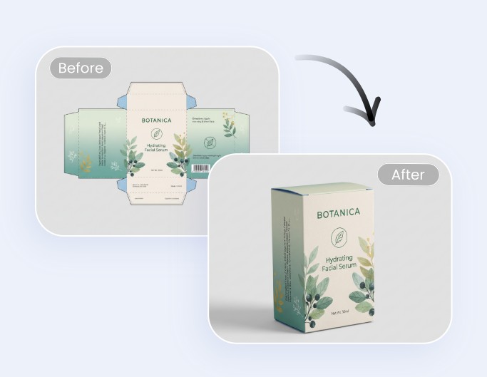 AI dieline to 3 D mockup effect