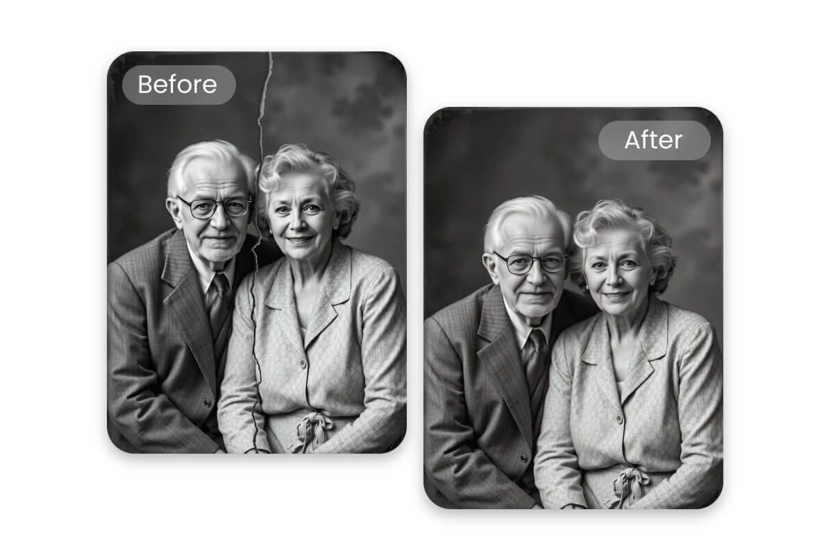 AI fill in image featuring fixing an old photo by filling scratches