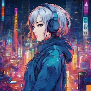 Colorful dreamscape of cyberpunk anime girl - AI Generated Artwork