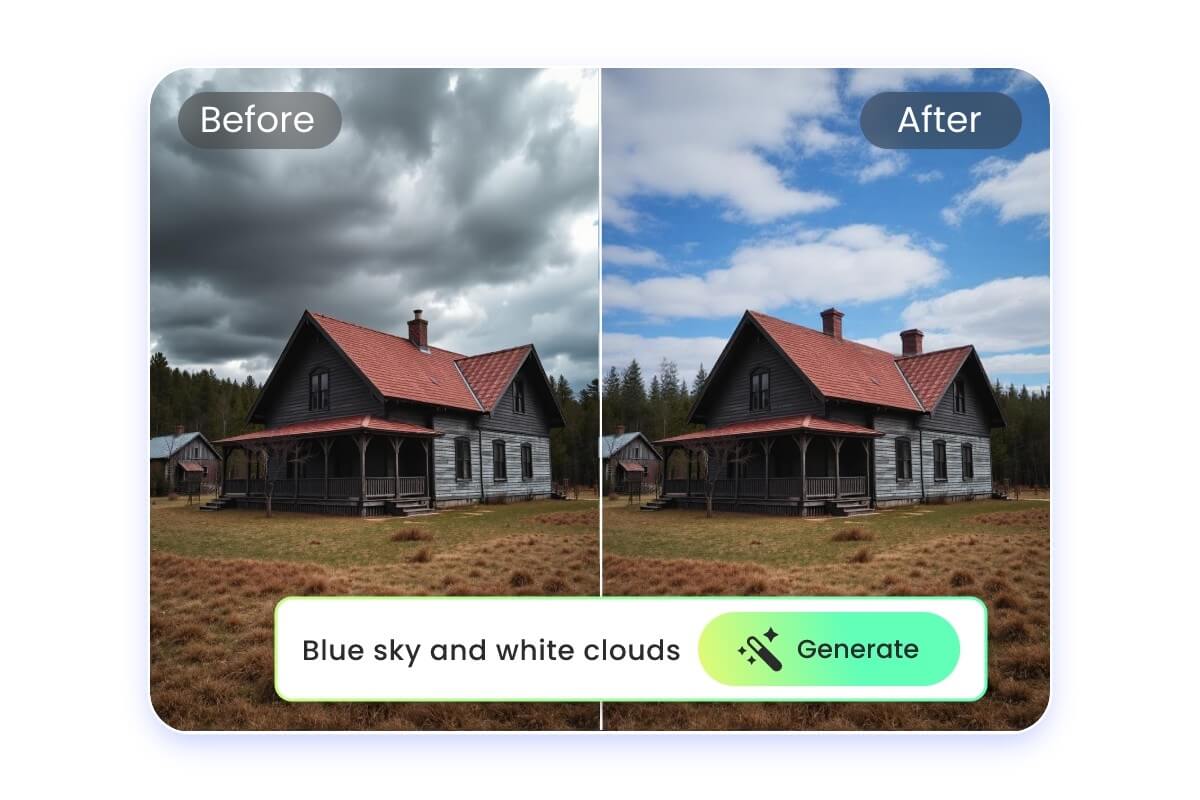 AI generative background fill featuring sky replacement