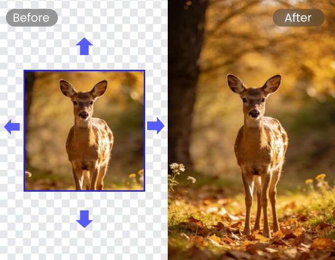 AI image extender expanding a photo with realistic scene matched content